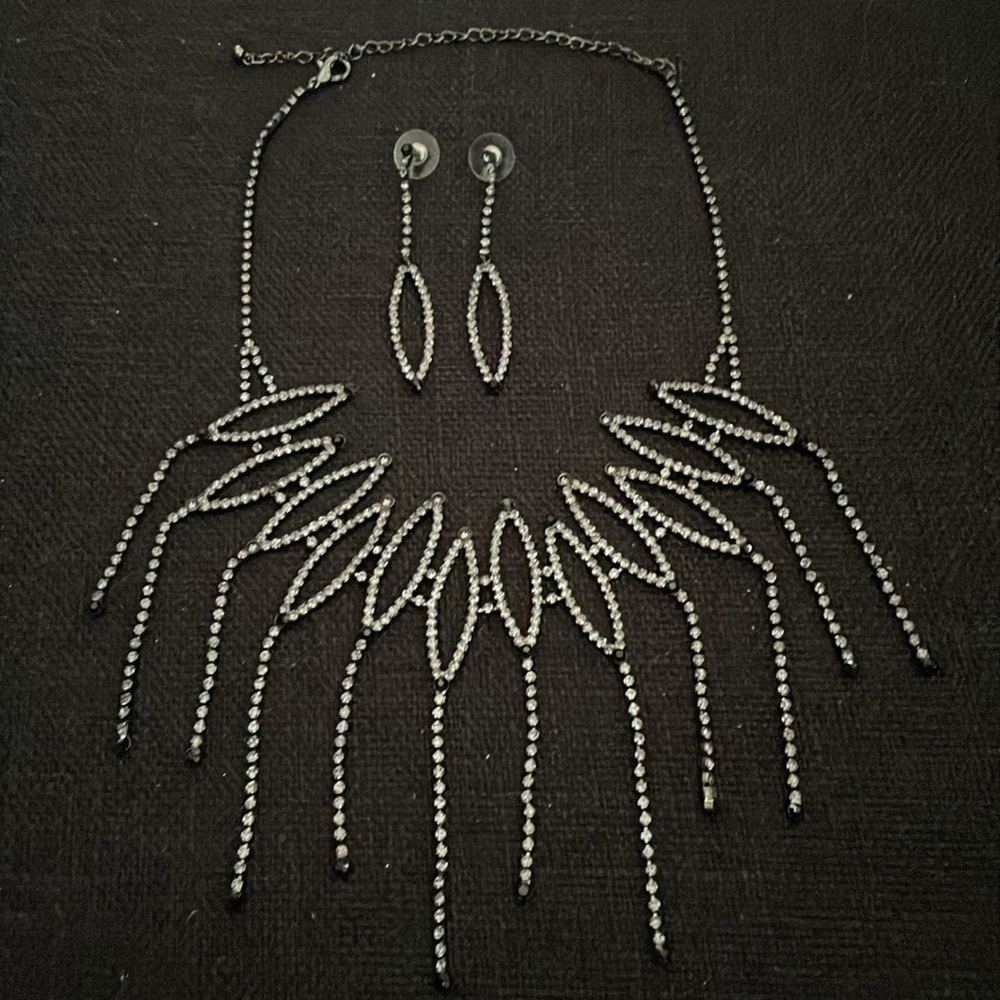 Rhinestone Choker Necklace and Earring Set